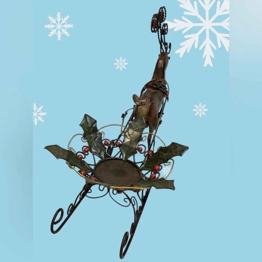 Elegant Reindeer and Sleigh Holiday Decor Candle holder